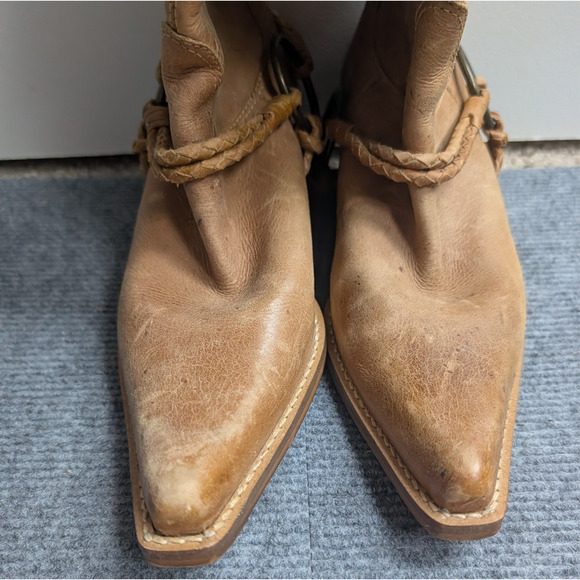 Penny Loves Kenny Cowboy Boots Womens 8 Tan Leather Braided Strap Western Boho - Picture 4 of 8